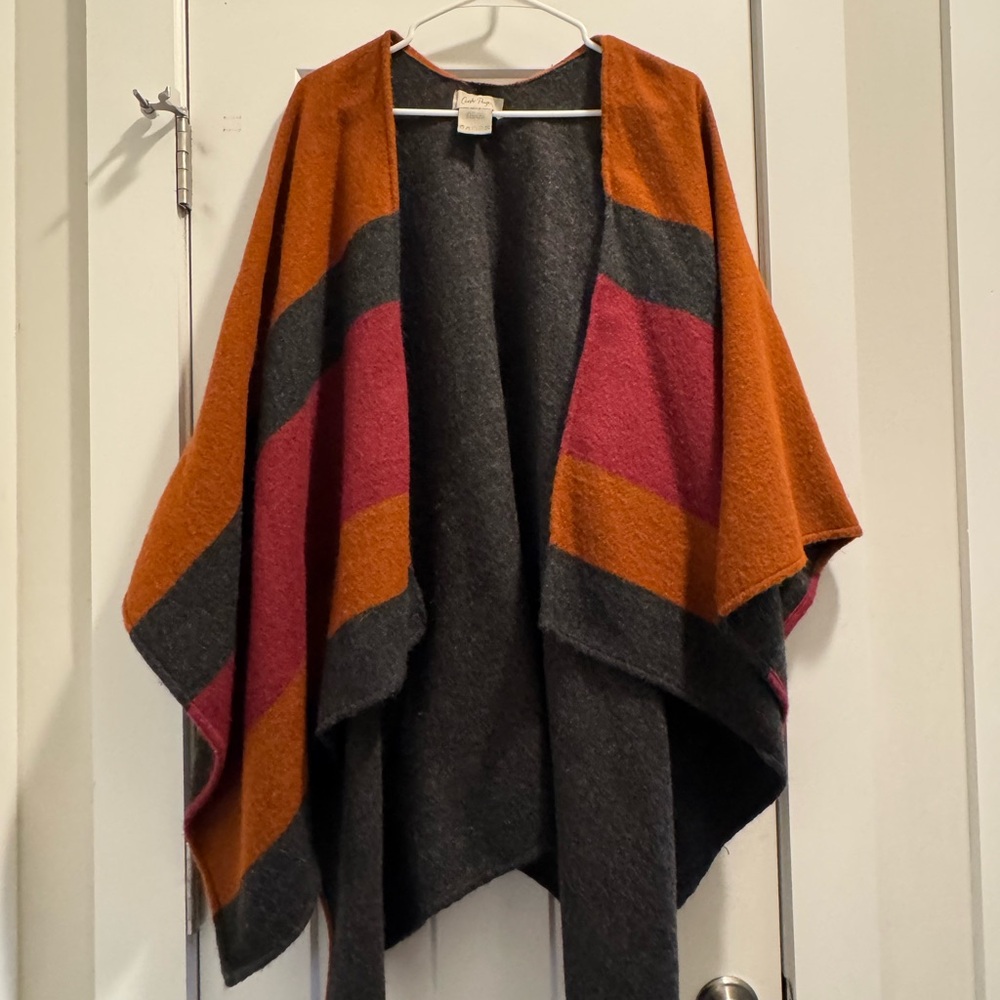 Charlie Paige Dark Knit Poncho with Orange Trim